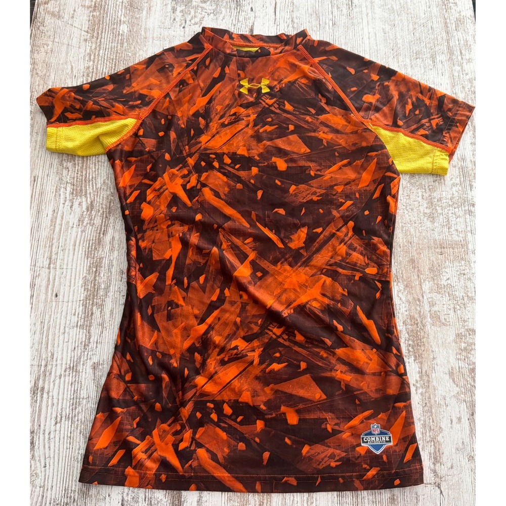 Under Armour NFL Combine Authentic Kids Medium Orange Black Fitted HeatGear Top